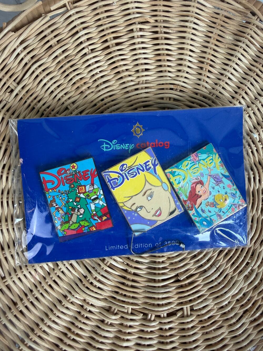 Vintage New Disney Catalog Art Pin Set Toy Story Cinderella Ariel Limited Pins